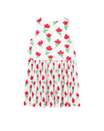 Boboli Vestito in jersey plissettato con stampa a fiori da bambina 418036 9382 bianco-rosso