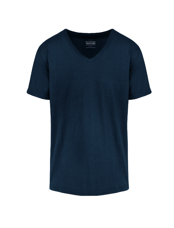 Bomboogie T-Shirt Scollo a "V" in Cotone misto Lino TM7422TJSNS 205 night blue