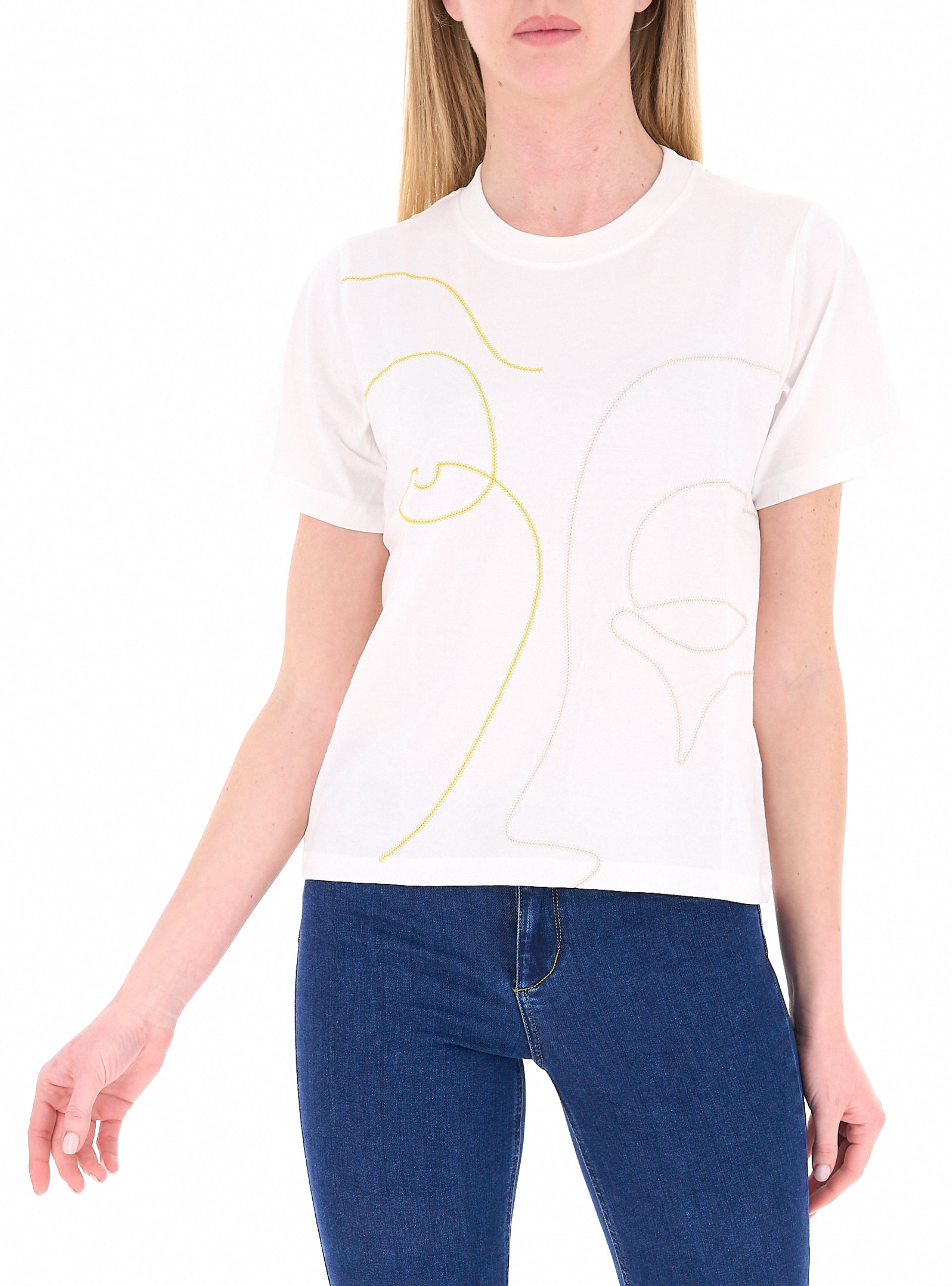 Bomboogie T-shirt da donna in cotone con scollo  giro TW9518JIN6 01 panna