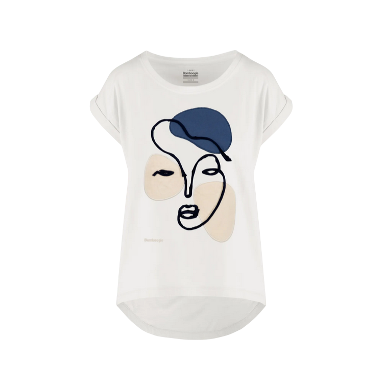 Bomboogie maglietta manica corte da donna ampia con ricamo TW8913TJIN5 bianco spento