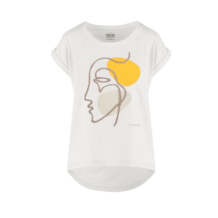 Bomboogie maglietta manica corte da donna ampia con ricamo TW8914TJIN5 bianco spento