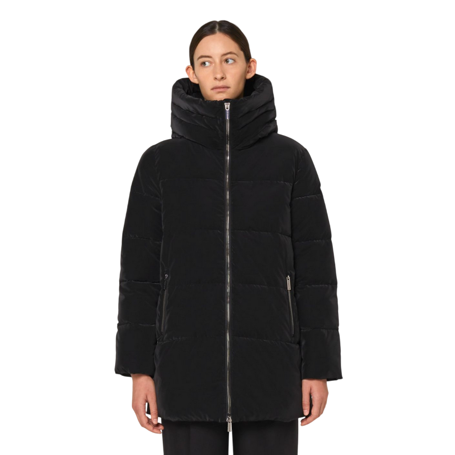 Brekka Giacca invernale da donna con cappuccio tessuto con mano di velluto BRFW2086 BLK nera