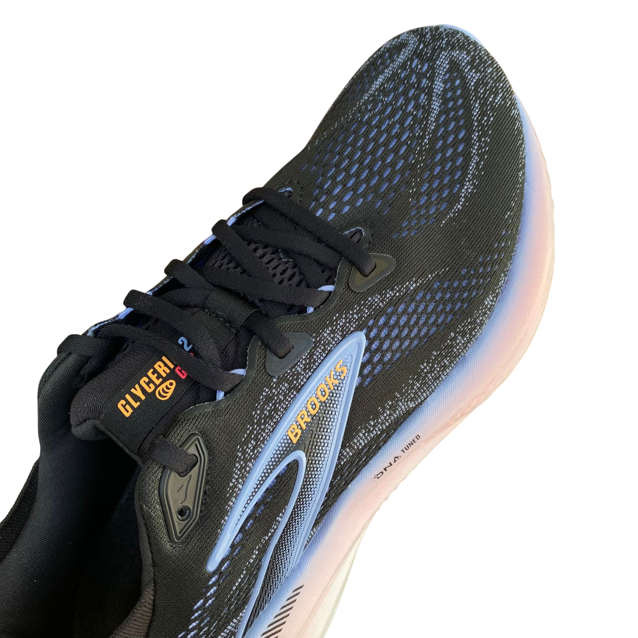 Scarpa da corsa uomo Brooks Glycerin GTS 22 con tecnologia di ammortizzazione avanzata, modello 1104461D-063, vista punta