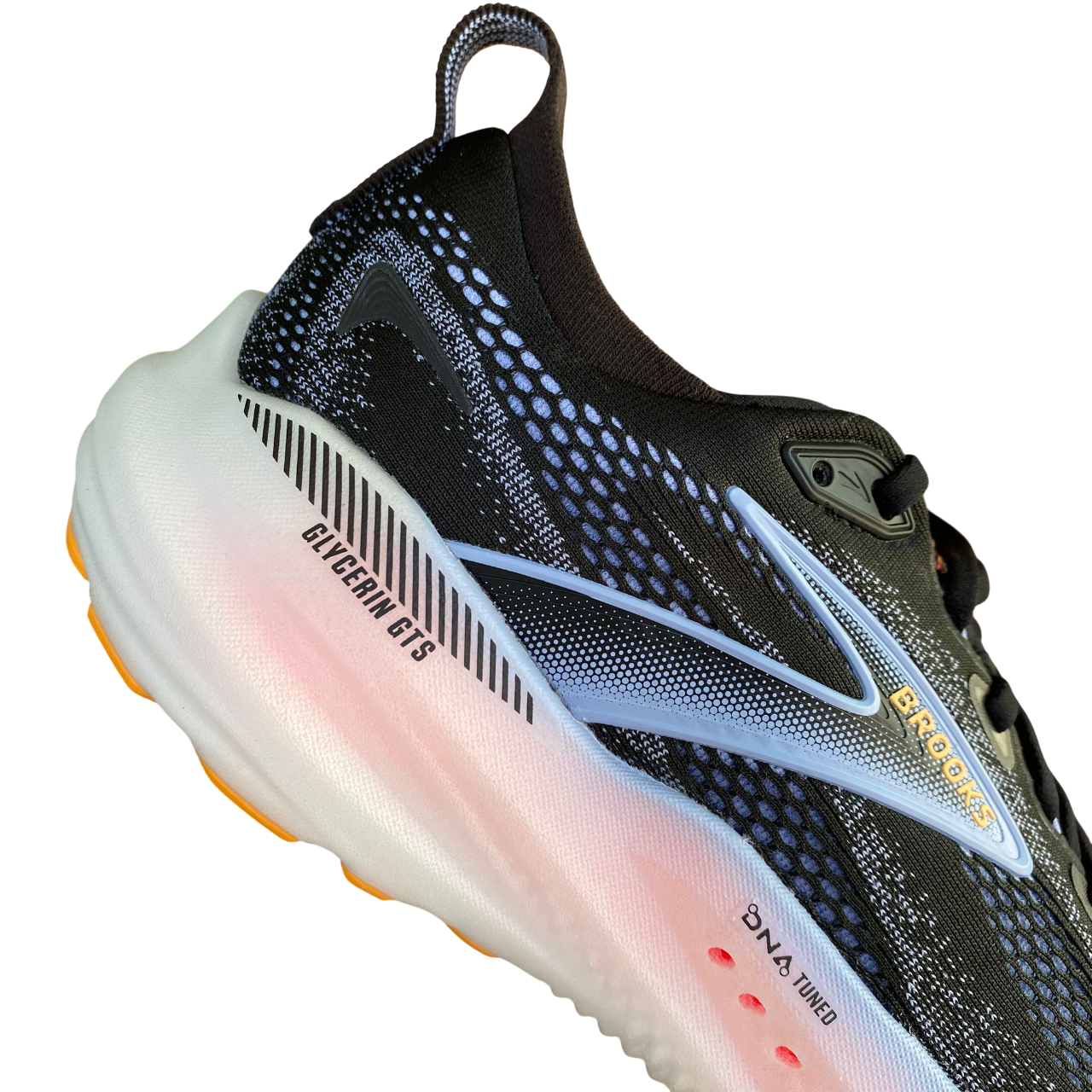 Scarpa da corsa uomo Brooks Glycerin GTS 22 con tecnologia di ammortizzazione avanzata, modello 1104461D-063, vista laterale , tacco