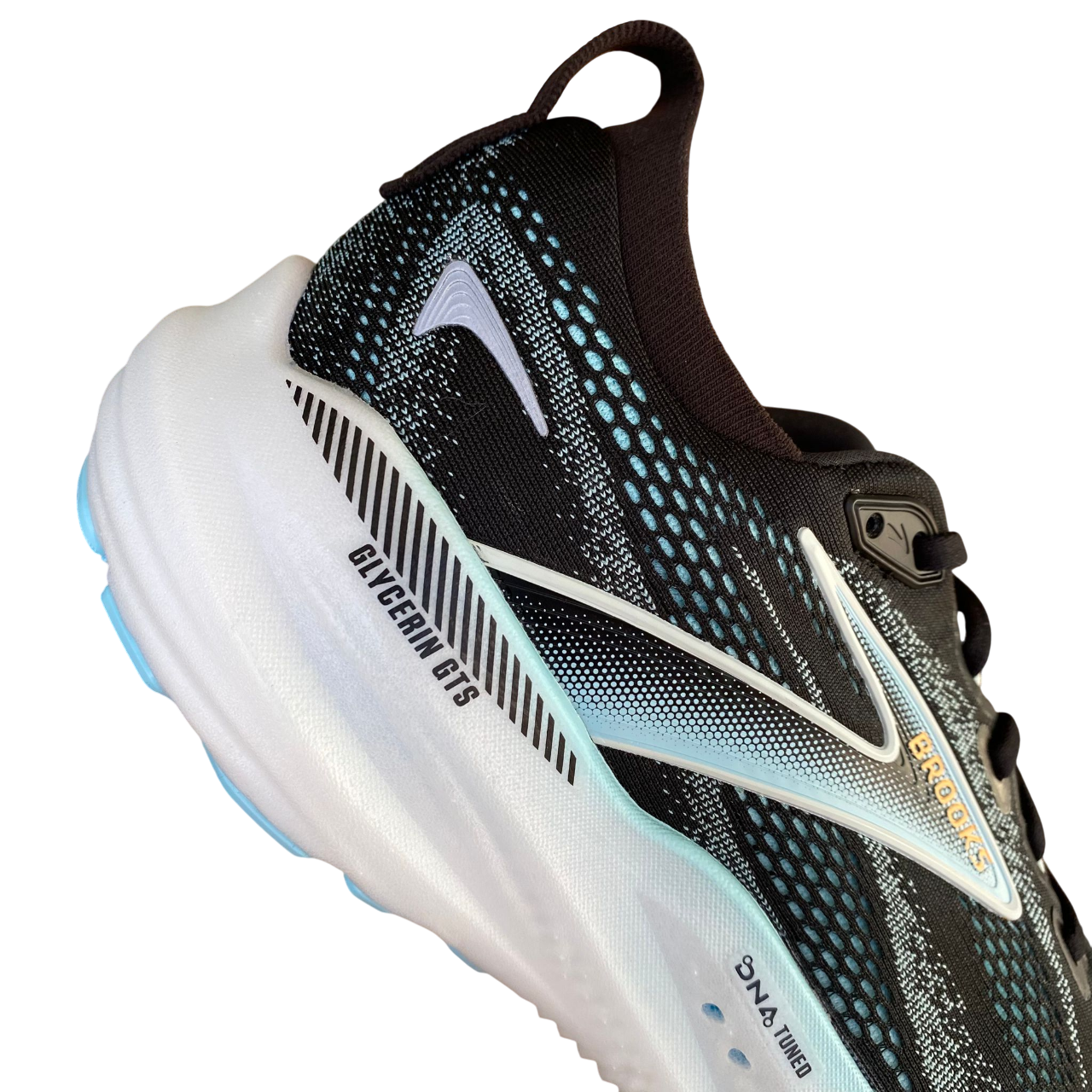 Scarpa da corsa uomo Brooks Glycerin GTS 22 con ammortizzazione superiore, modello 1104461D-063, vista tacco 