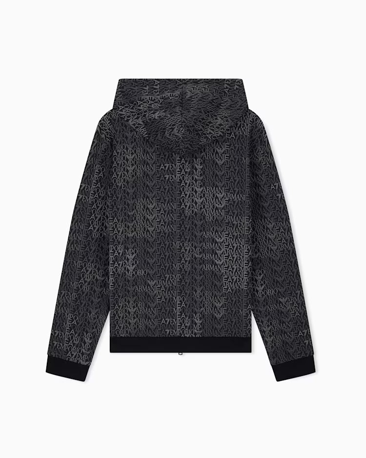 EA7 ARMANI Felpa Logo Series full zip con cappuccio in misto cotone 7M002206 AF12660 FC099 nera