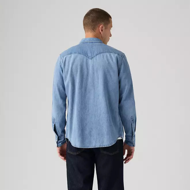 Levi's camicia da uomo in jeans Western Shirt Barstow dal taglio standard 857440126 blu chiaro