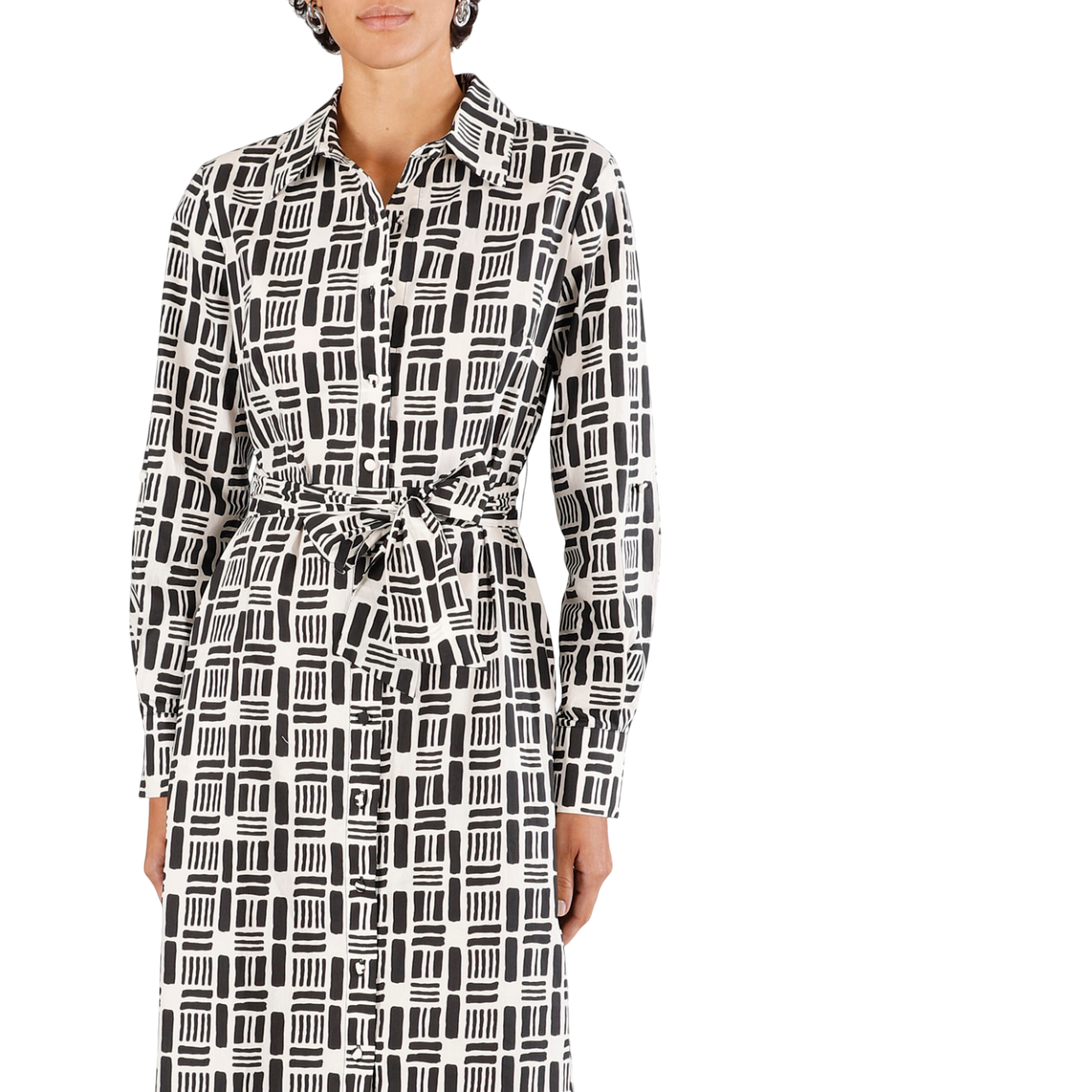 CafèNoir abito chemisier da donna in popeline stampato geometrico C7JA0248 S064 beige-nero