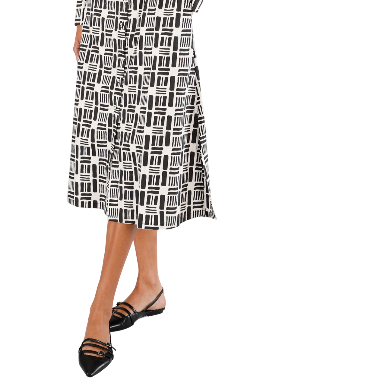 CafèNoir abito chemisier da donna in popeline stampato geometrico C7JA0248 S064 beige-nero