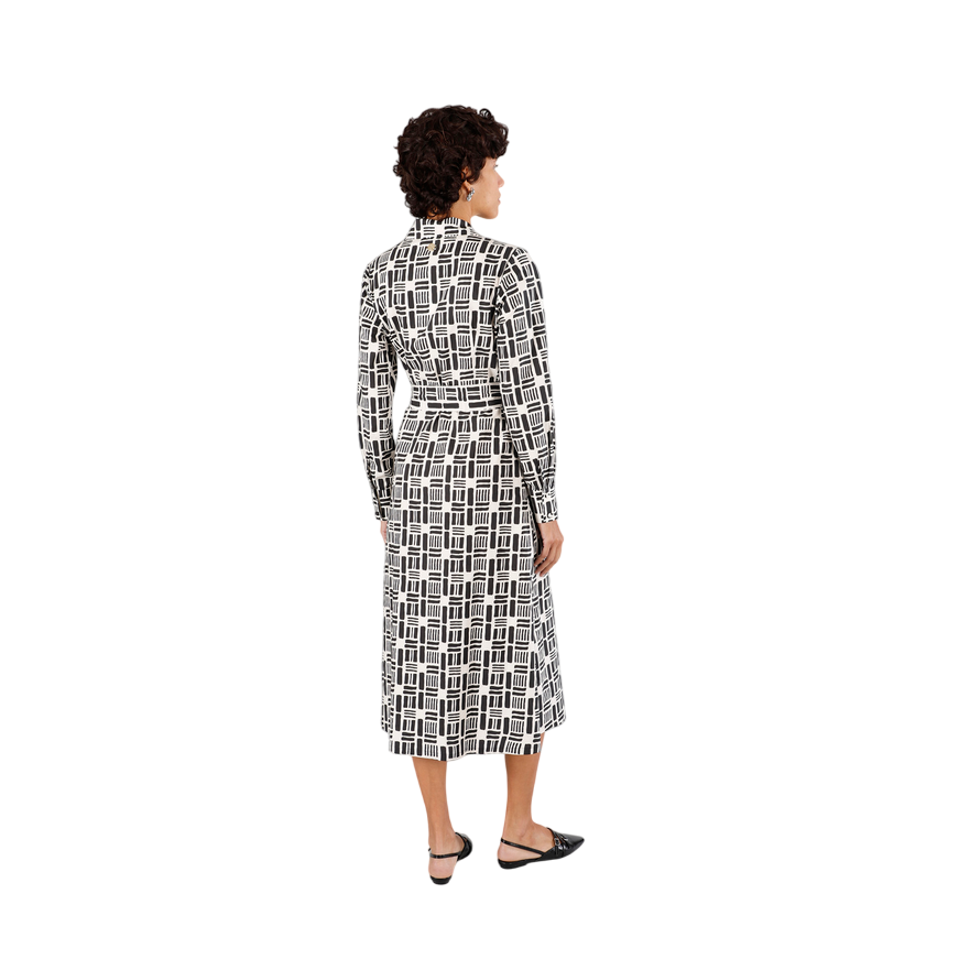 CafèNoir abito chemisier da donna in popeline stampato geometrico C7JA0248 S064 beige-nero