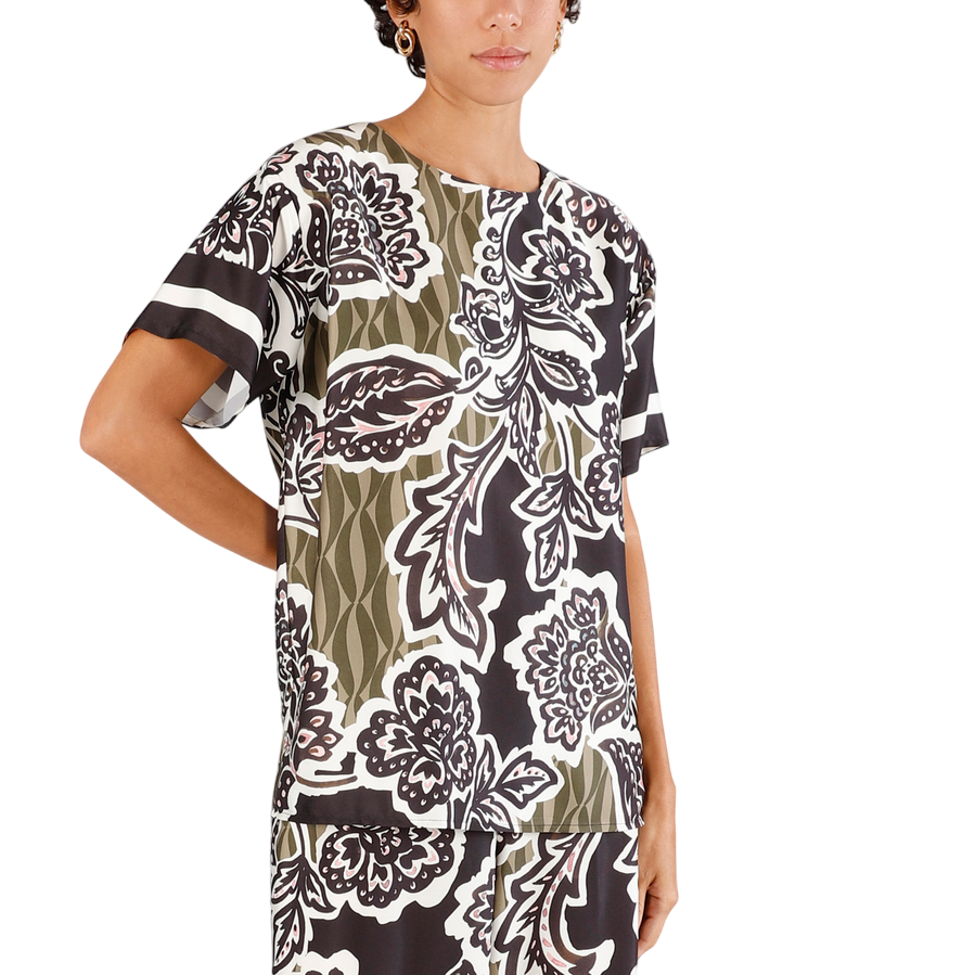 CafèNoir blusa manica corta stampata da donna JC0183 S042 fiore multinero