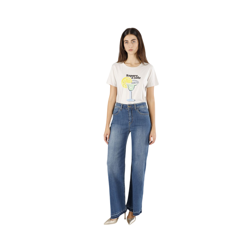 CafèNoir pantalone jeans denim wide leg C7JJ1038 B048 blu medio