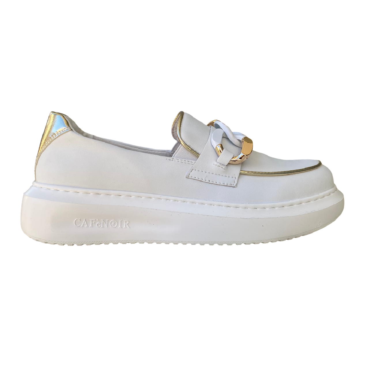 CafèNoir scarpa mocassino da donna con catena C1DE1016 W011 bianco-platino