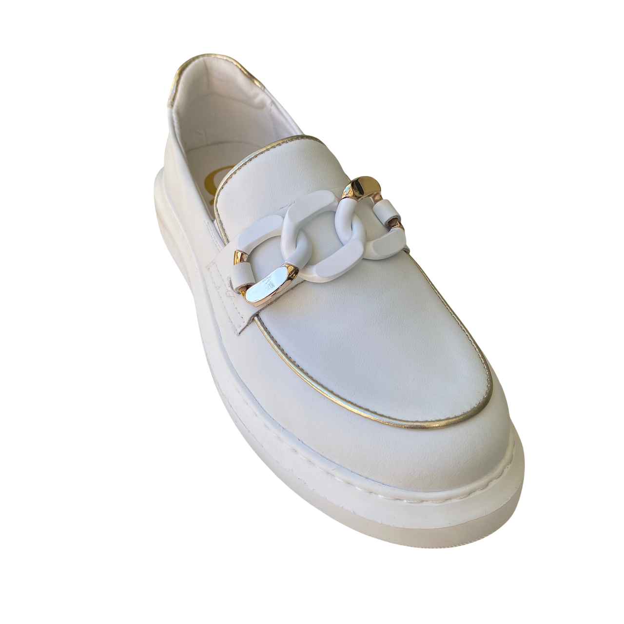 CafèNoir scarpa mocassino da donna con catena C1DE1016 W011 bianco-platino
