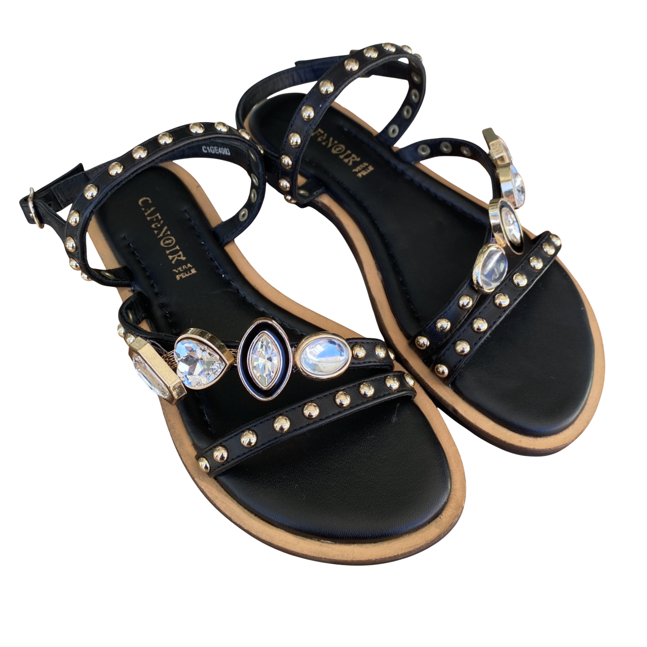 CafèNoir scarpa sandalo da donna in nappa asimmetrico con accessorio C1GE4003 nero