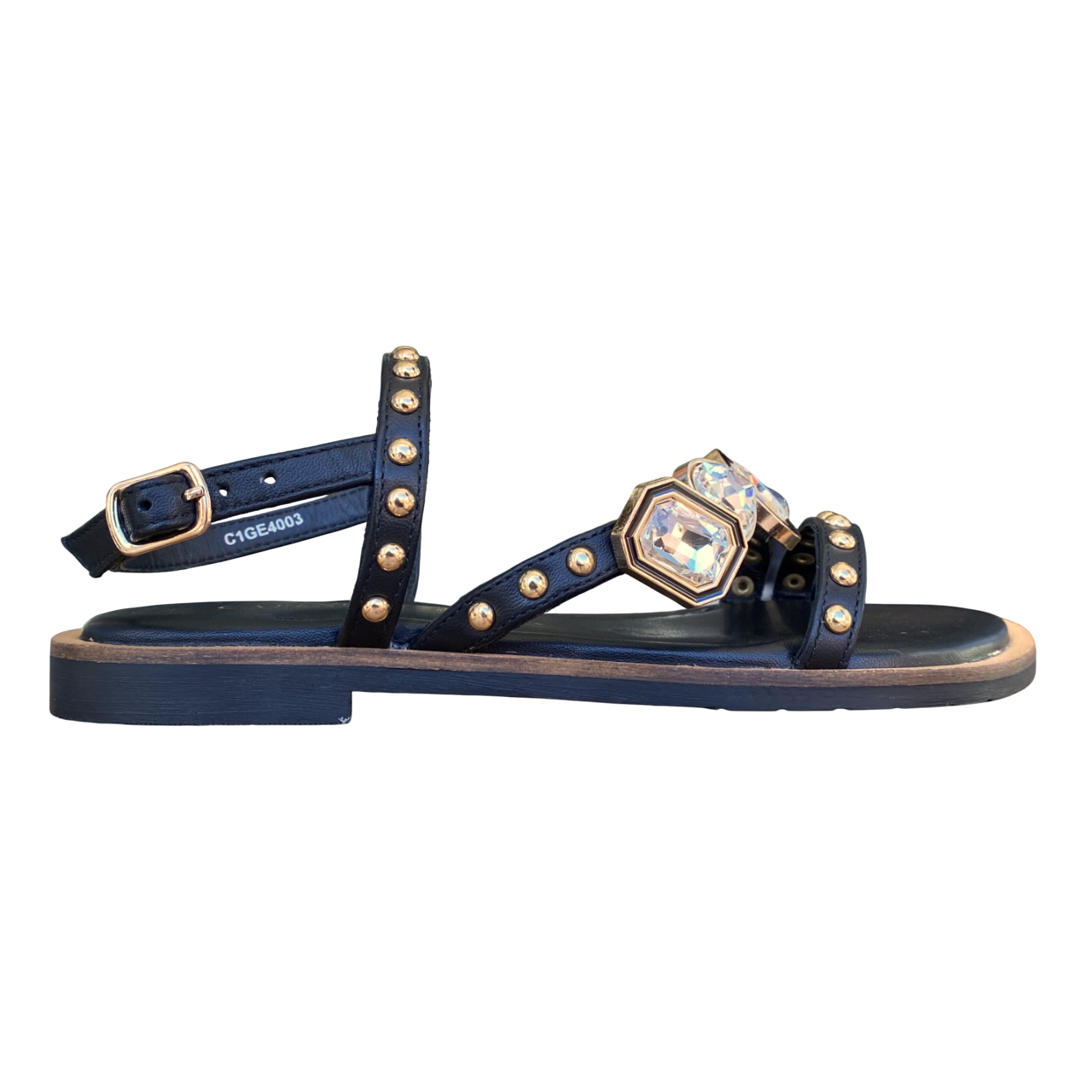 CafèNoir scarpa sandalo da donna in nappa asimmetrico con accessorio C1GE4003 nero