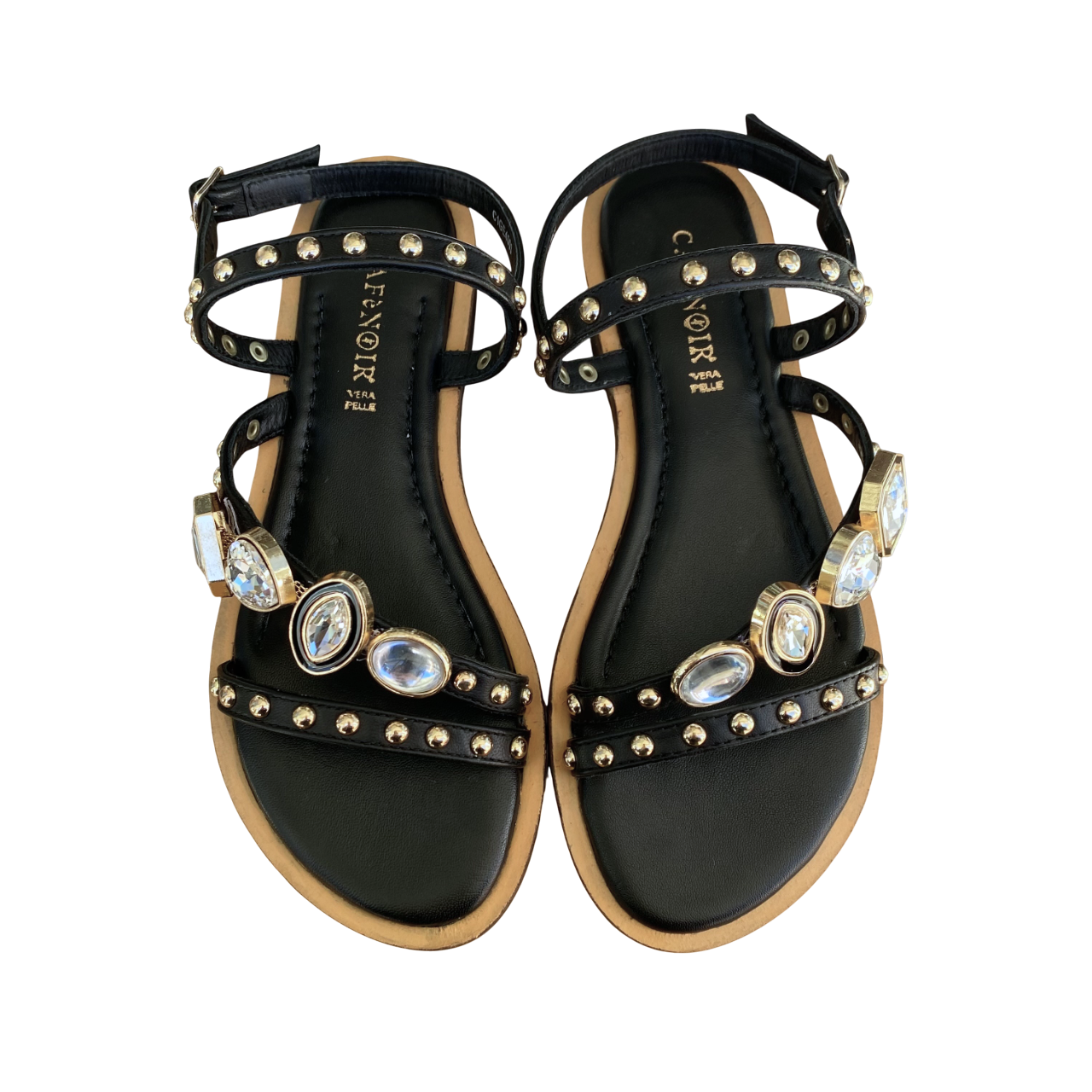 CafèNoir scarpa sandalo da donna in nappa asimmetrico con accessorio C1GE4003 nero