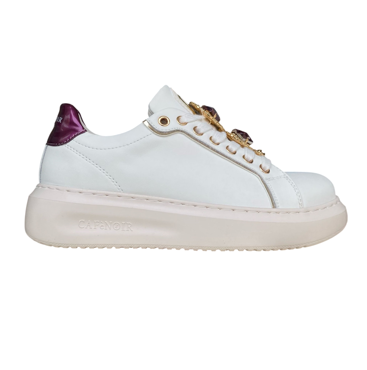 CafèNoir scarpa sneakers da donna con gioiello sui lacci c1DE1032 bianco-bordeaux