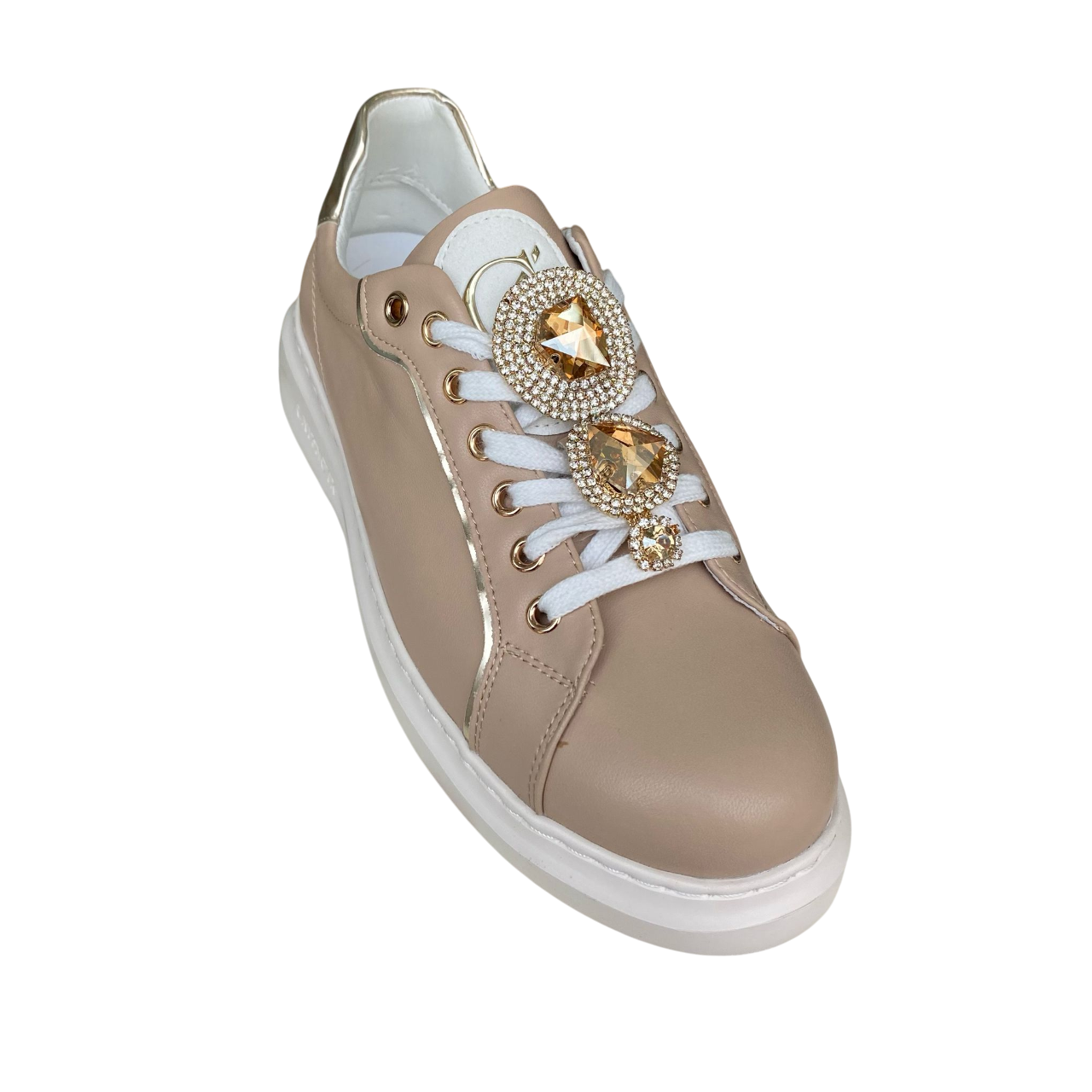 CafèNoir scarpa sneakers da donna con gioiello sui lacci c1DE1032 nocciola2