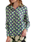 CafèNoir Camicia in satin di viscosa stampata geometrico C7JC0125 S064 verde-viola