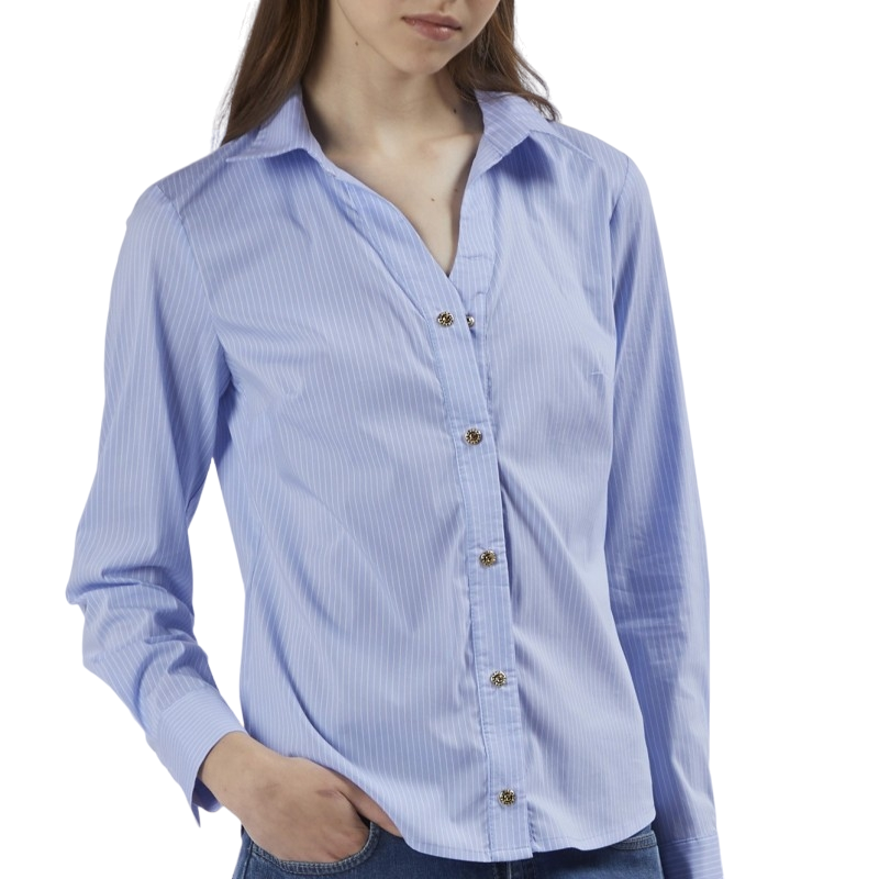 CafèNoir camicia avvitata elasticizzata a righe da donna C7JC0120 N061 celeste bianco