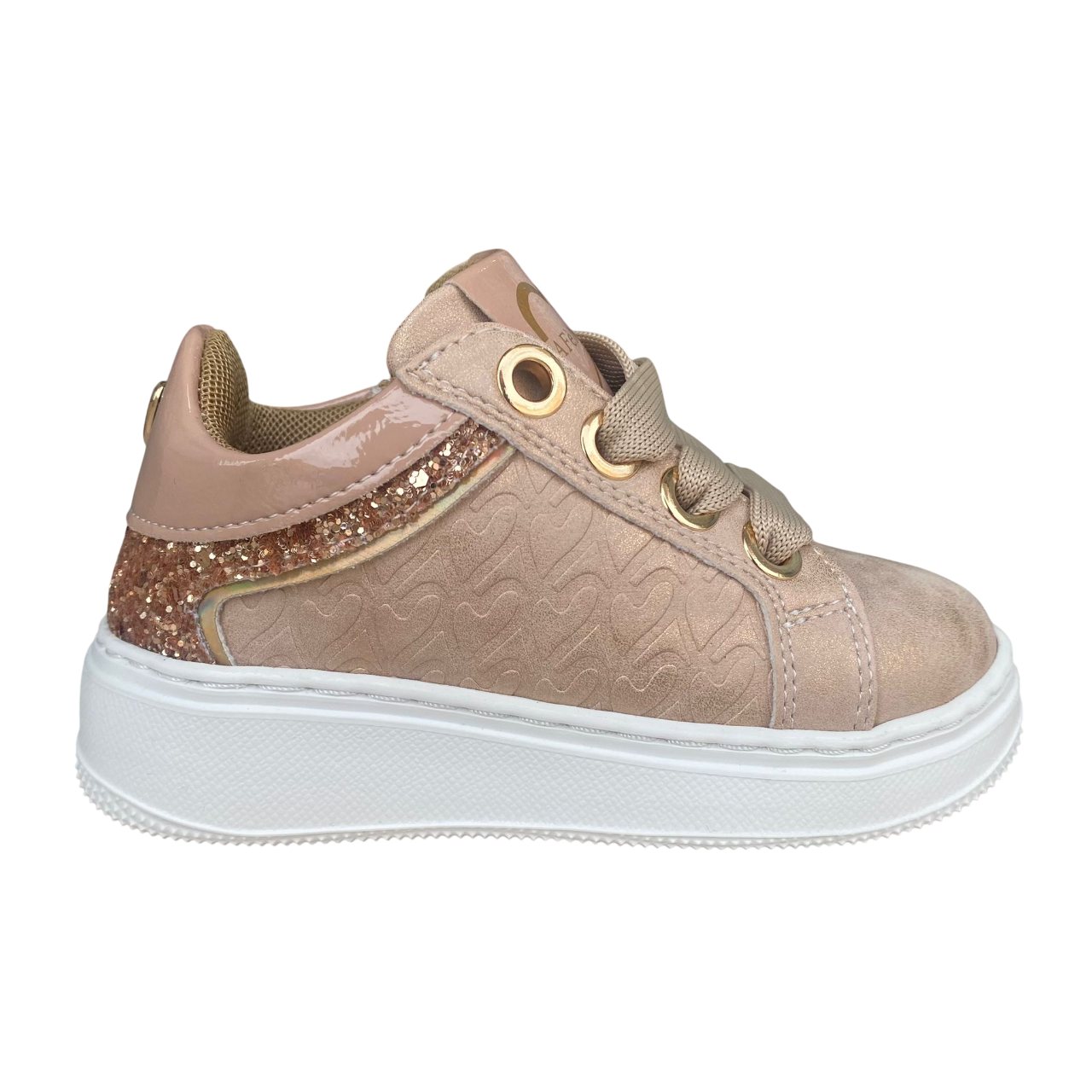 CafèNoir scarpa sneakers da bambina con laccio e zip laerale e glitter c2610 rosa-oro