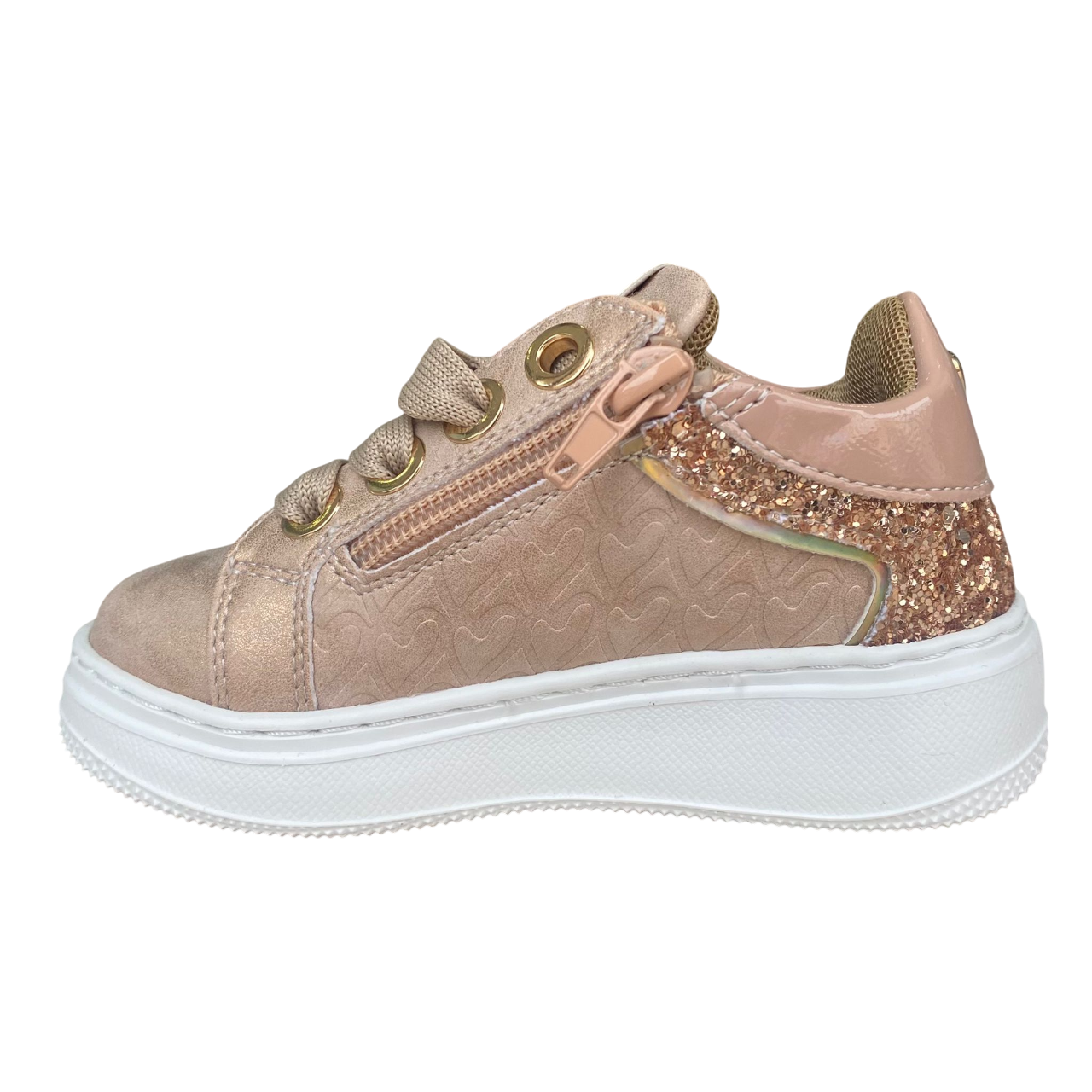 CafèNoir scarpa sneakers da bambina con laccio e zip laerale e glitter c2610 rosa-oro