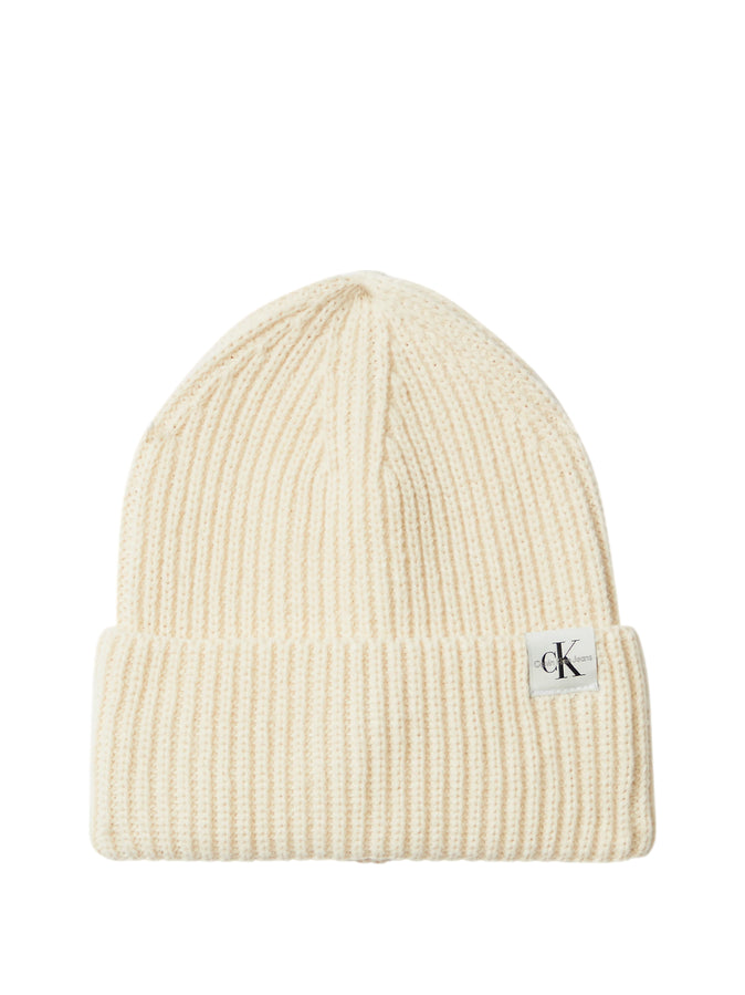 Calvin Klein Cappellino MONOGRAM RIB IU0IU00440 Latte - Berretto Maglia Junior Unisex - fronte