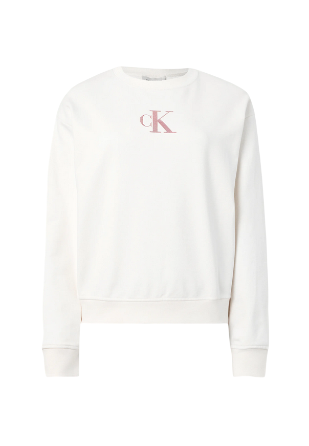 Calvin Klein Felpa Girocollo Donna Logo Strass LV047E828 Bianco avanti