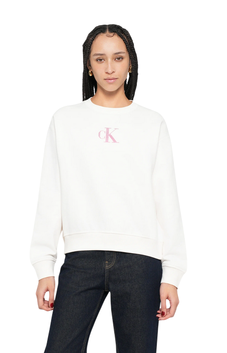 Calvin Klein Felpa Girocollo Donna Logo Strass LV047E828 Bianco avanti sportiamo