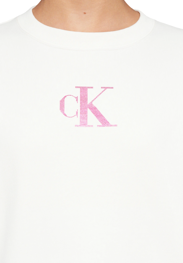 Calvin Klein Felpa Girocollo Donna Logo Strass LV047E828 Bianco  logo