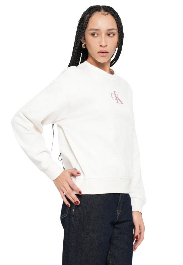 Calvin Klein Felpa Girocollo Donna Logo Strass LV047E828 Bianco sportiamoweb