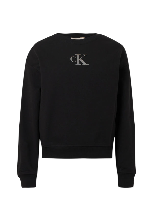 Calvin Klein Felpa Girocollo Donna Logo Strass LV047E828 UB1 Nero sportiamoweb.it avanti