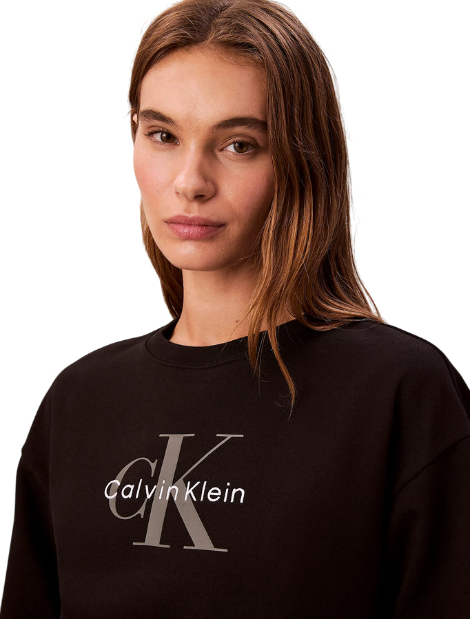 Calvin Klein Felpa Monologo LV047B234GUB1 Nero | Donna relaxed spugna cotone logo minimal - dettaglio