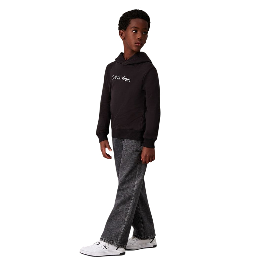 Calvin Klein Felpa con Cappuccio Unisex Junior INST. LOGO IU0IU00679BEH Nera - vista principale