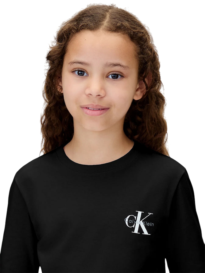 Calvin Klein IU0IU00717 BEH Black Maglietta Manica Lunga Junior - T-shirt Chest Logo Comfort e Stile - dettaglio
