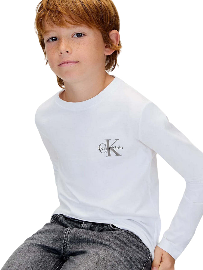 Calvin Klein IU0IU00717 YAF Bianco Maglietta Manica Lunga Junior - T-shirt Chest Logo Comfort e Stile - dettaglio 
