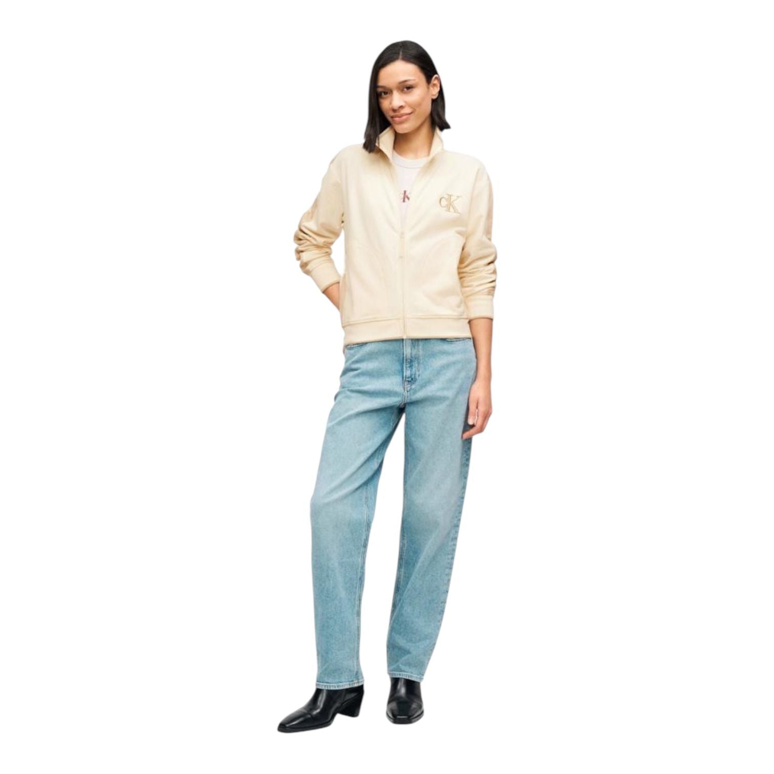 Calvin Klein Jeans Felpa con zip da donna LV047E226G YAC beige