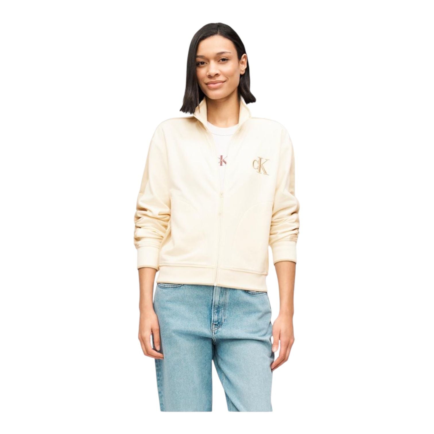 Calvin Klein Jeans Felpa con zip da donna LV047E226G YAC beige