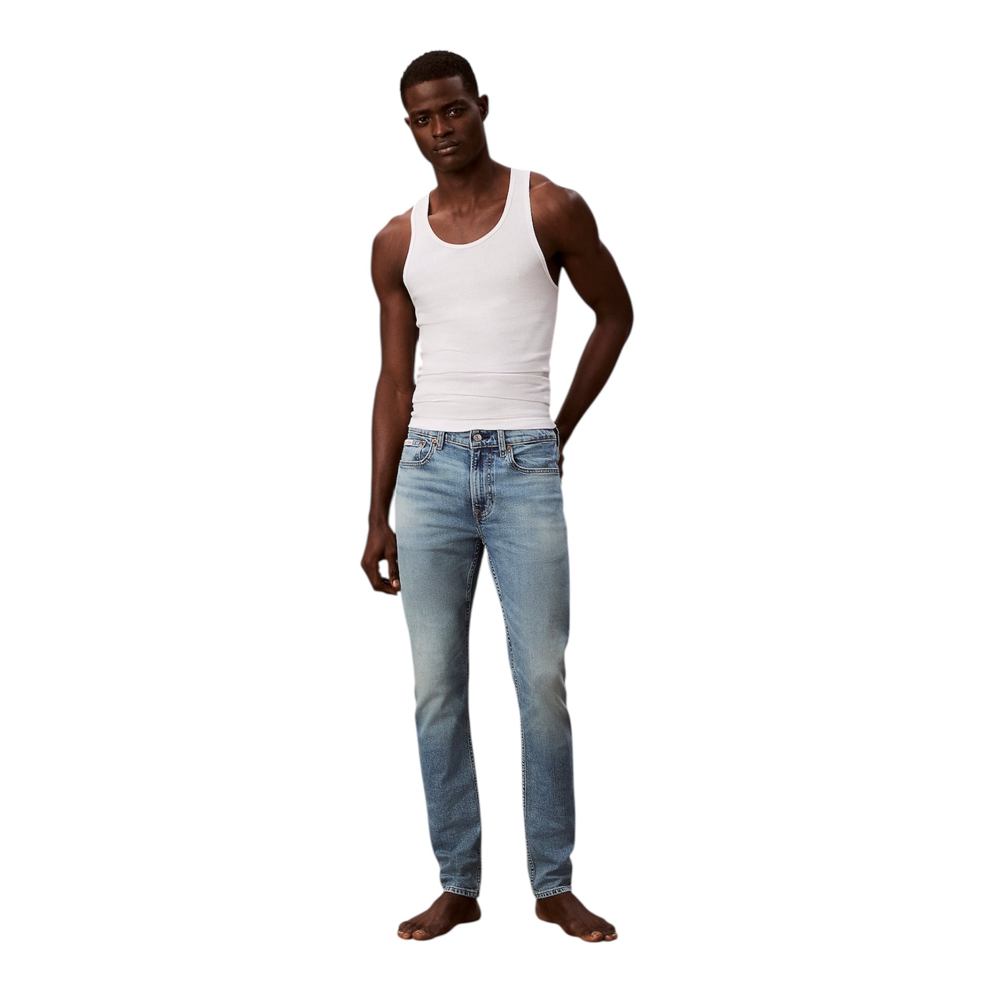 Calvin Klein Jeans Slim Tapered Uomo LV04RE700G Blu Chiaro Slavato completo