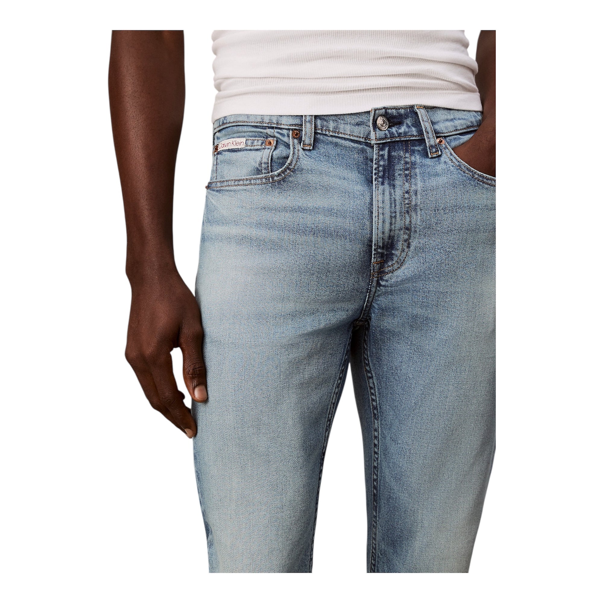 Calvin Klein Jeans Slim Tapered Uomo LV04RE700G Blu Chiaro Slavato particolare avanti