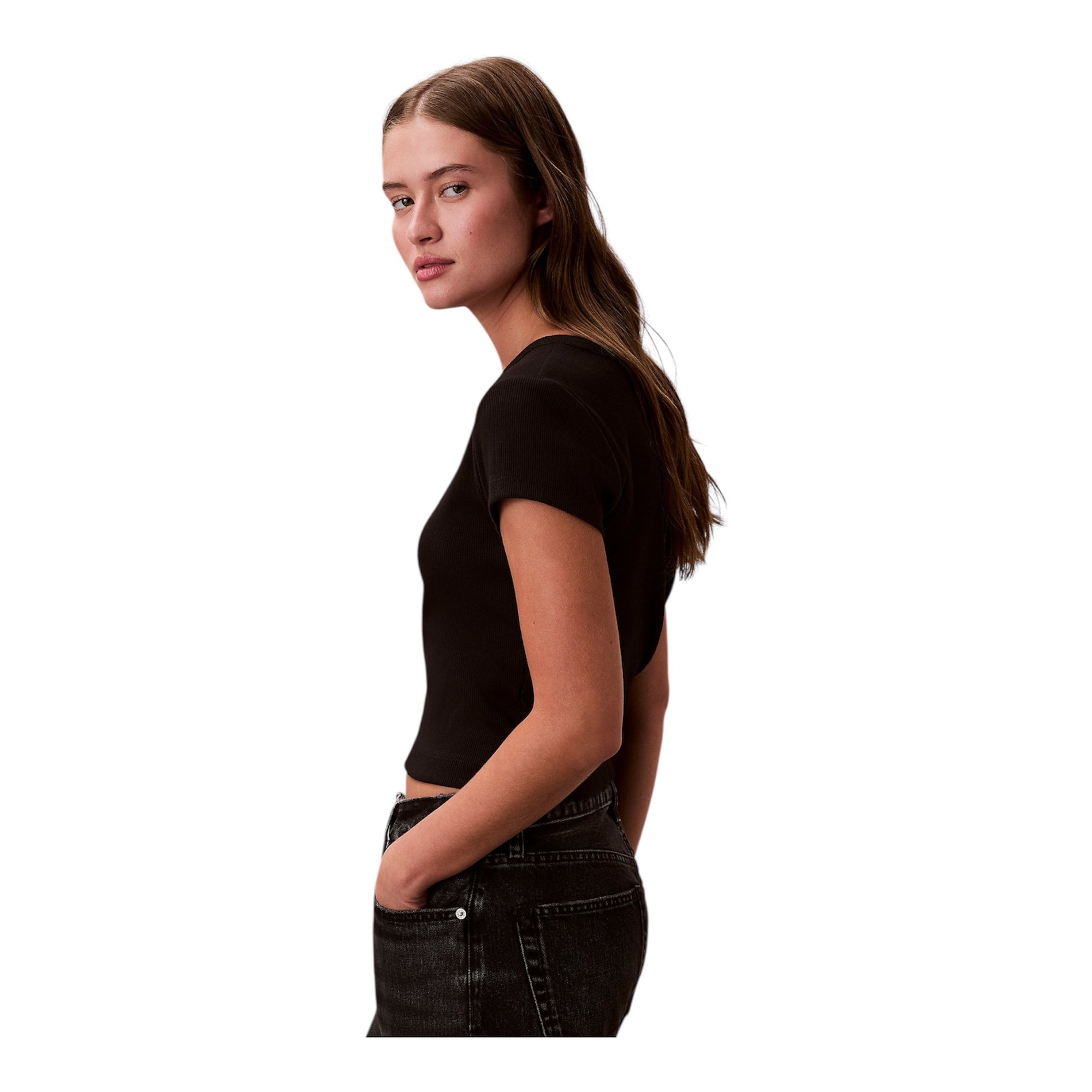 Calvin Klein T-shirt Monologo Donna LV047AB802 Caffè vista laterale