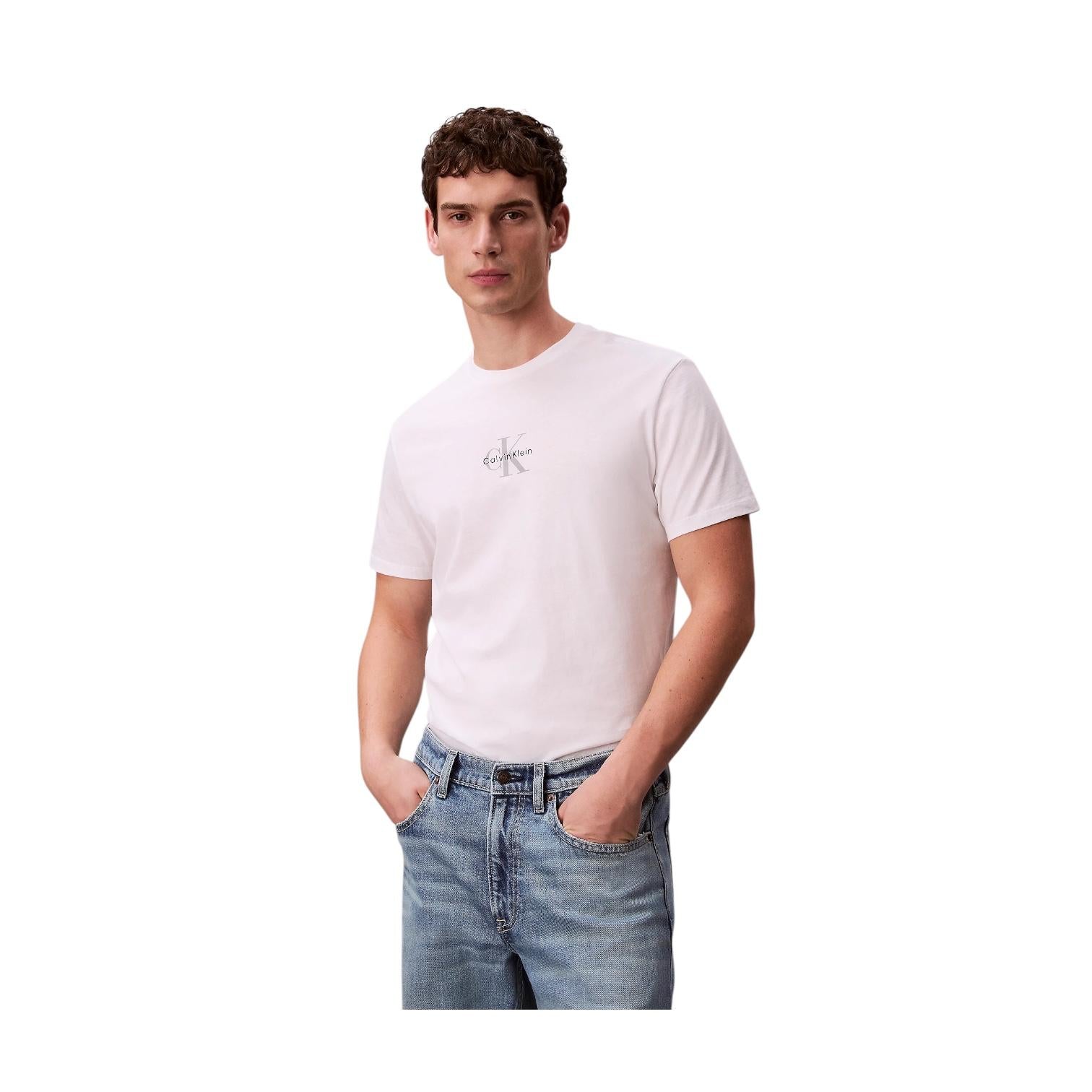 Calvin Klein T-shirt Uomo Monogramma Logo LV04RB866GYAF Bianco
