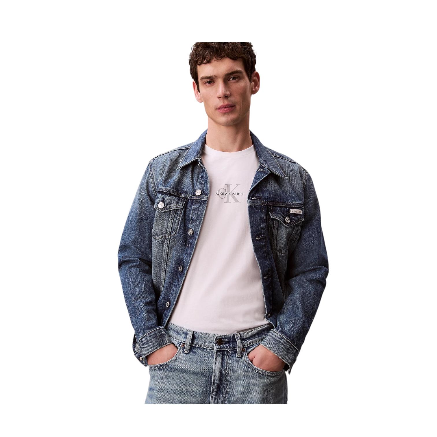 Calvin Klein T-shirt Uomo Monogramma Logo LV04RB866GYAF Bianco