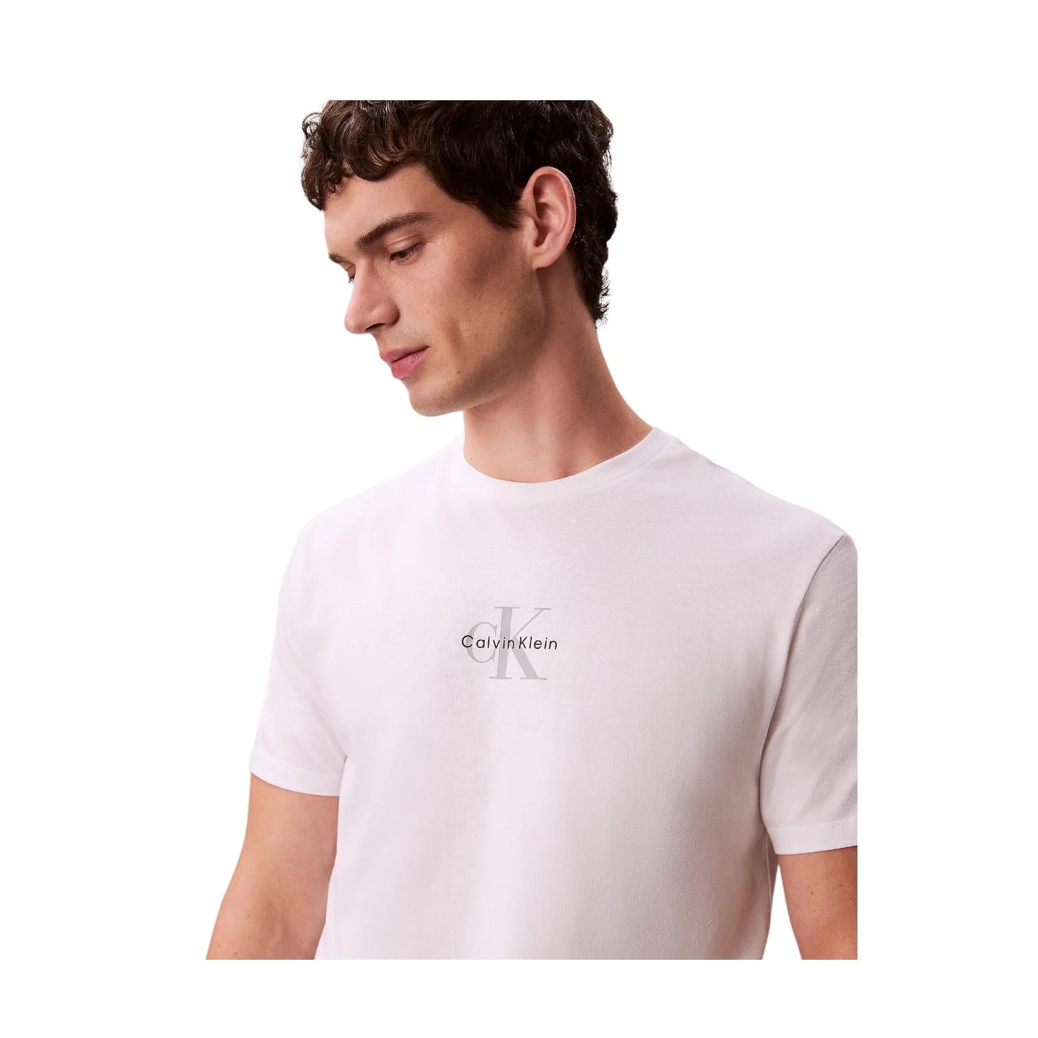 Calvin Klein T-shirt Uomo Monogramma Logo LV04RB866GYAF Bianco