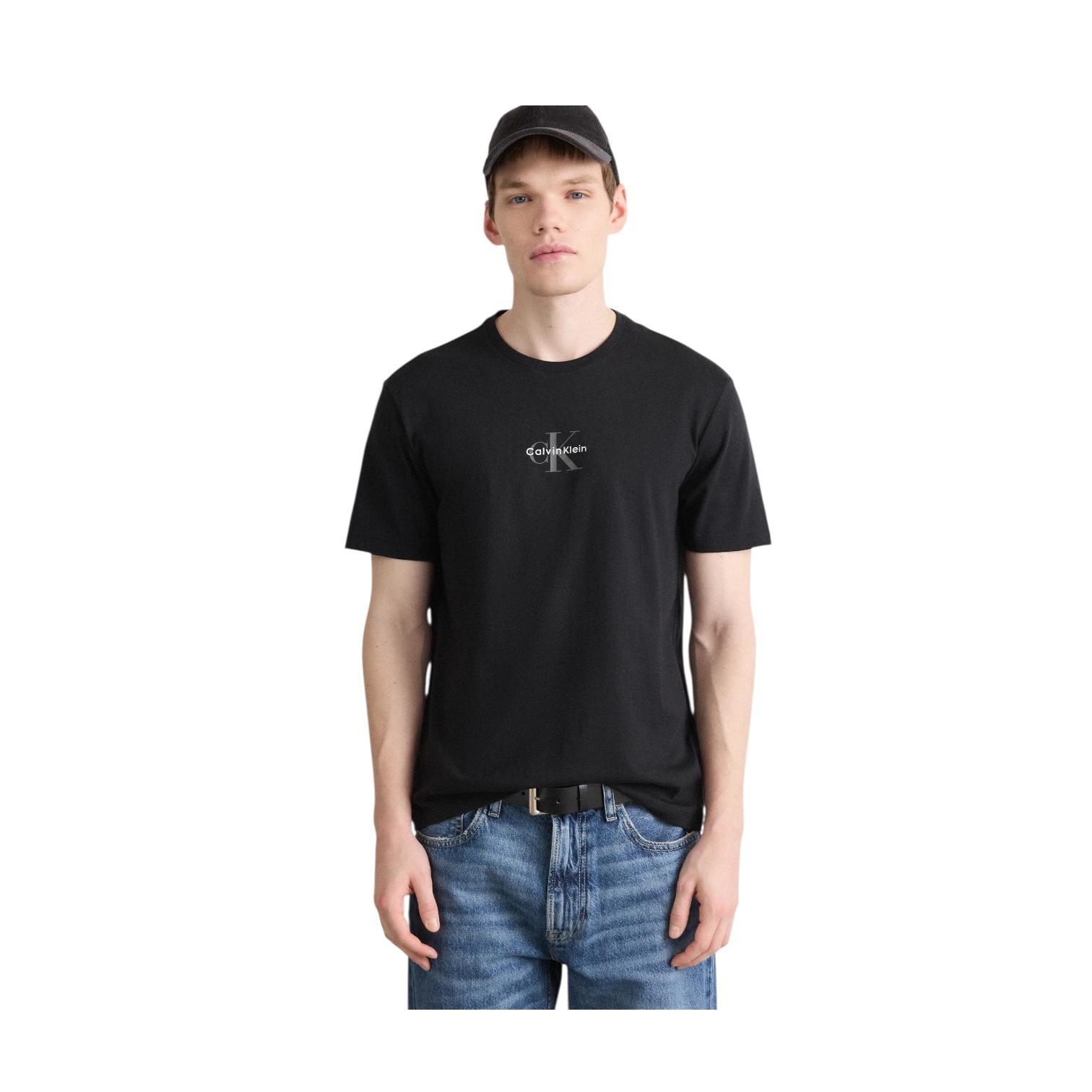 Calvin Klein T-shirt da uomo con monogramma logo LV04RB866GUB1 nero