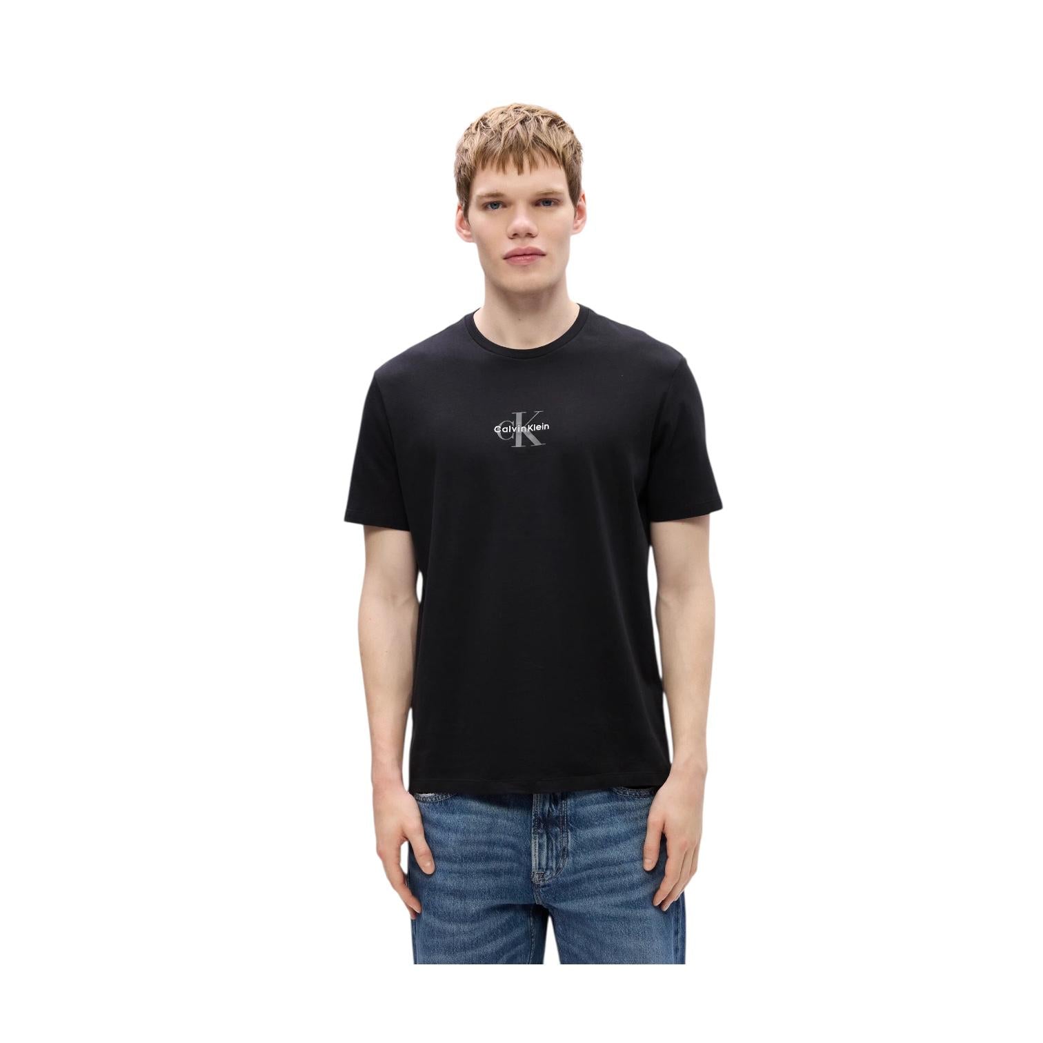 Calvin Klein T-shirt da uomo con monogramma logo LV04RB866GUB1 nero