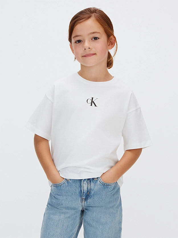 Calvin Klein T-shirt juniors a taglio squadrato LVCKSJA16G YAF bianca
