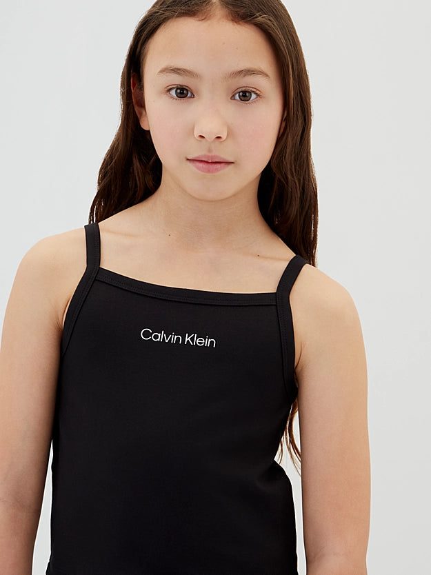 Calvin Klein Top con spalline Punto Milano da ragazza LVCKSJB12G BEH nera