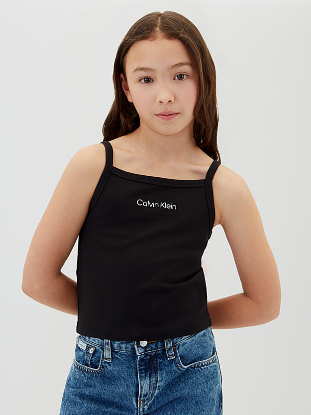 Calvin Klein Top con spalline Punto Milano da ragazza LVCKSJB12G BEH nera
